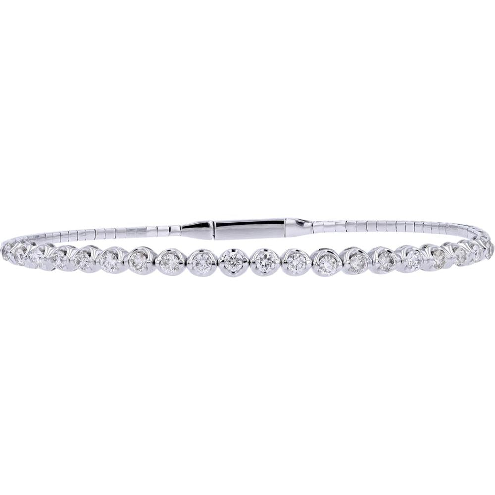 14K White Gold Diamond Flexible Bangle - 1.00 Carat Total Diamond Weight