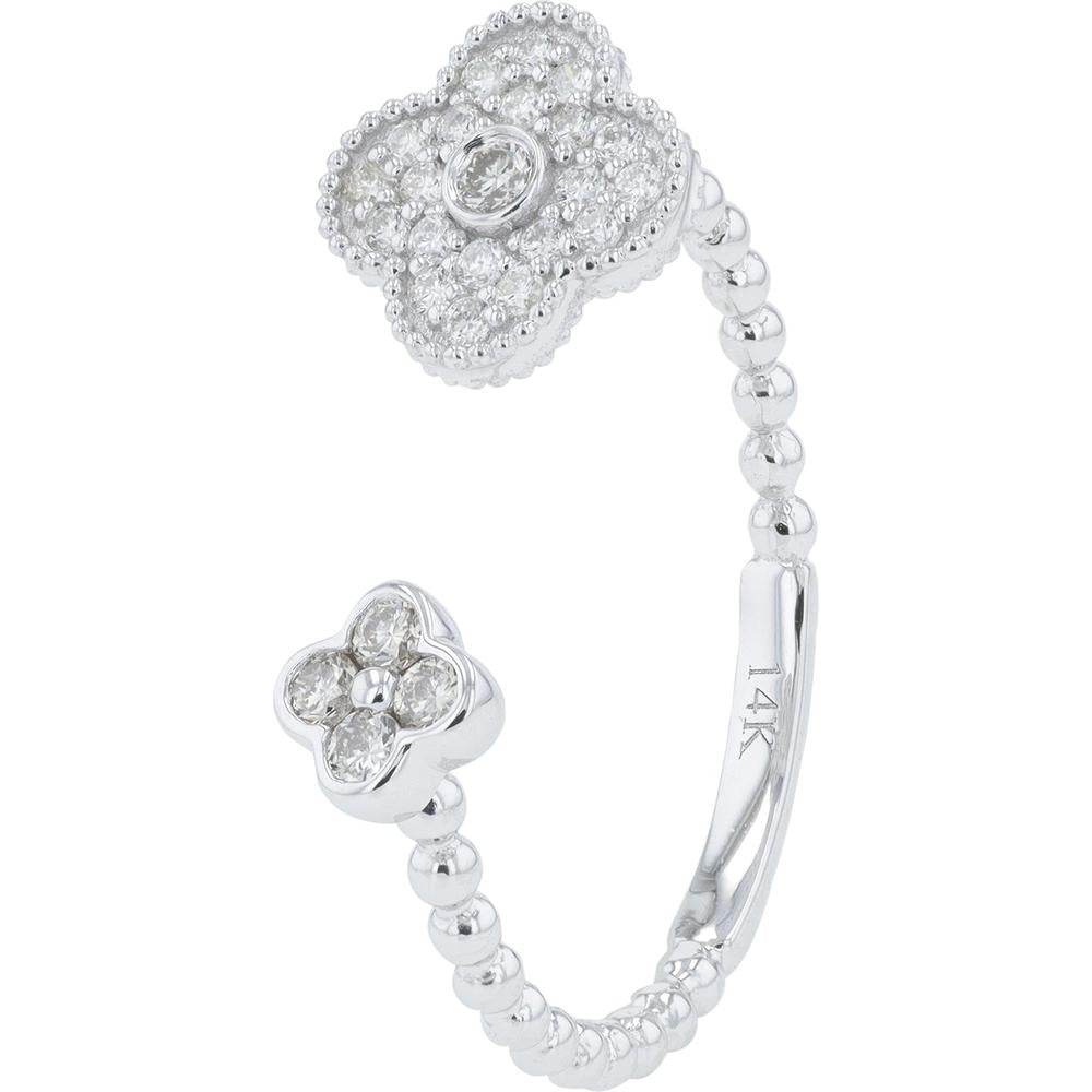 14K White Gold Diamond Floral Cuff Ring - 0.21 Carat Total Diamond Weight