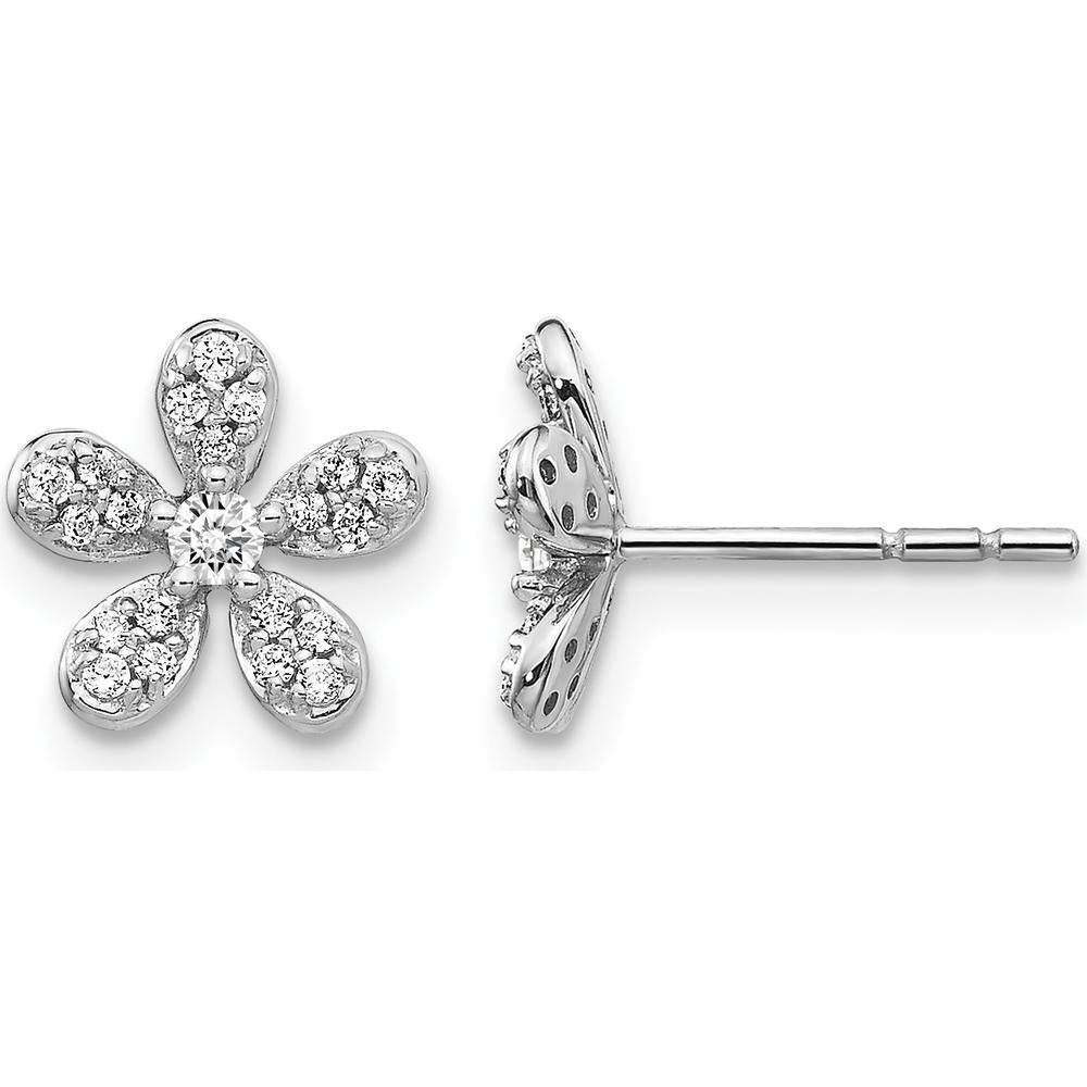 14K White Gold Diamond Flower Button Earrings with Round-Cut Diamonds - 0.069 Carats Total Diamond Weight by Monteluci Fine Jewelry