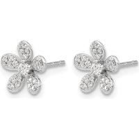 14K White Gold Diamond Flower Button Earrings with Round-Cut Diamonds - 0.069 Carats Total Diamond Weight by Monteluci Fine Jewelry