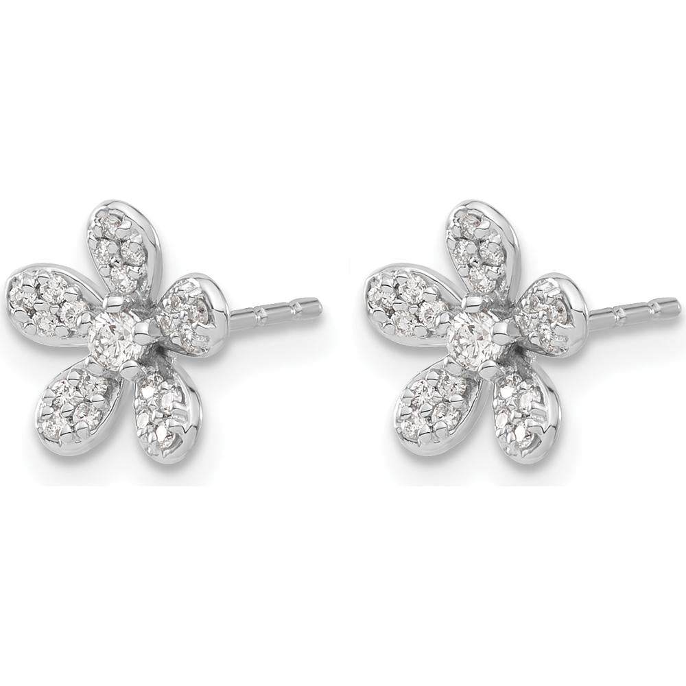 14K White Gold Diamond Flower Button Earrings with Round-Cut Diamonds - 0.069 Carats Total Diamond Weight by Monteluci Fine Jewelry