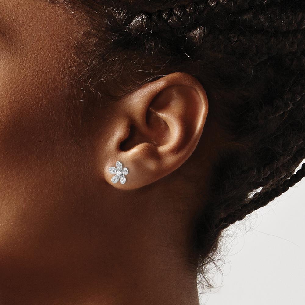 14K White Gold Diamond Flower Button Earrings with Round-Cut Diamonds - 0.069 Carats Total Diamond Weight by Monteluci Fine Jewelry