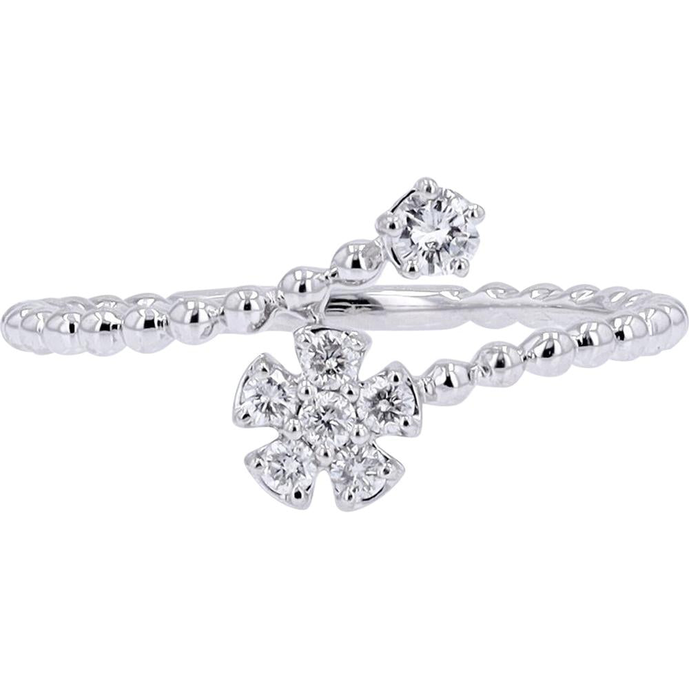 14K White Gold Diamond Flower Bypass Ring - 0.18 Carat Total Diamond Weight