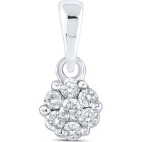 14K White Gold Diamond Flower Cluster Pendant Necklace - 0.10 Carat Total Diamond Weight