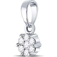 14K White Gold Diamond Flower Cluster Pendant Necklace - 0.10 Carat Total Diamond Weight