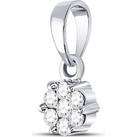 14K White Gold Diamond Flower Cluster Pendant Necklace - 0.10 Carat Total Diamond Weight