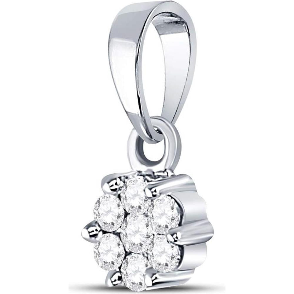 14K White Gold Diamond Flower Cluster Pendant Necklace - 0.10 Carat Total Diamond Weight