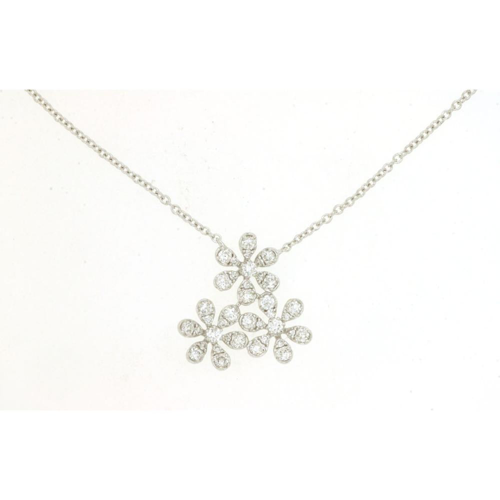 14K White Gold Diamond Flower Necklace with 0.35 Carat Total Diamond Weight - Royal Jewelry