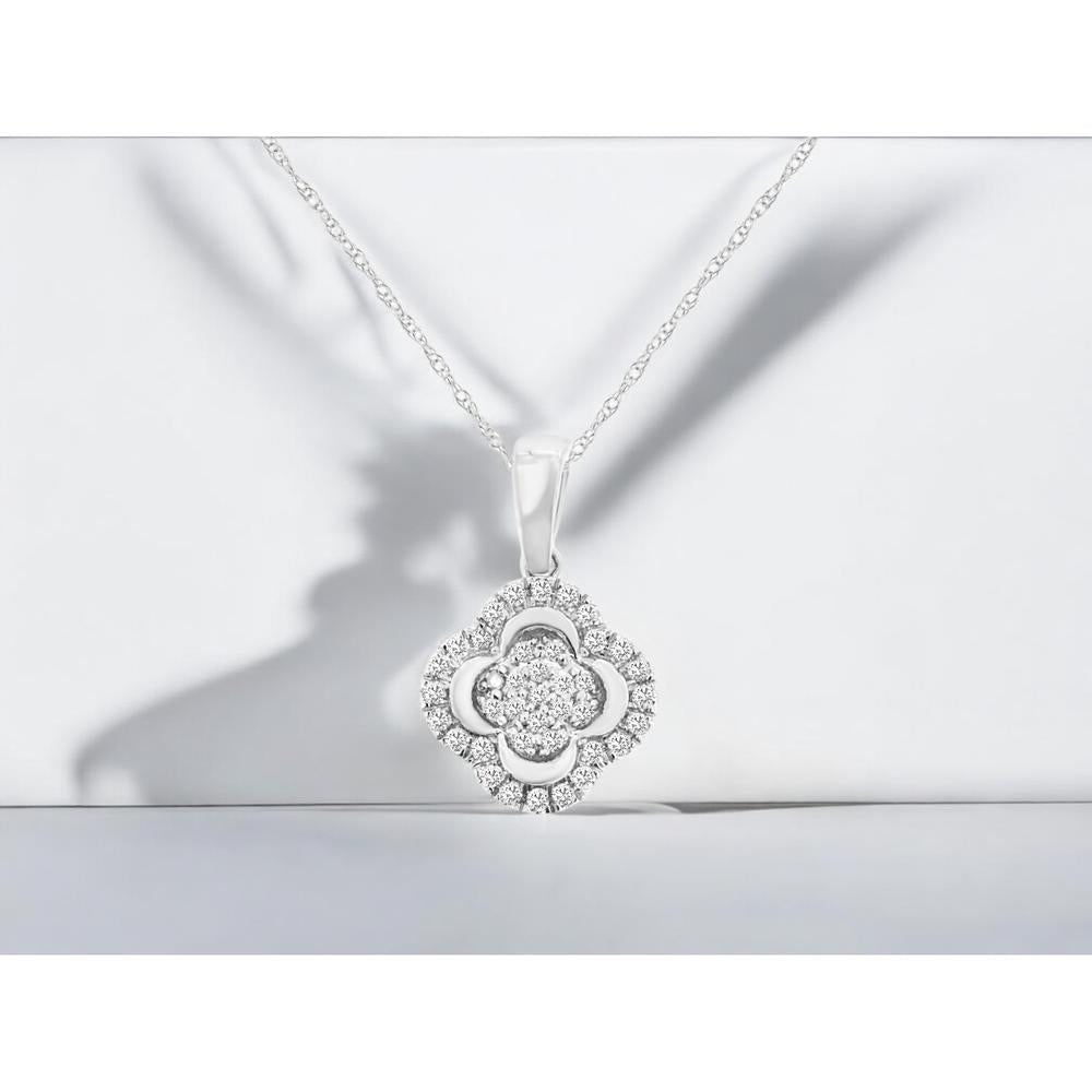 14K White Gold Diamond Flower Pendant Necklace - 0.10 Carats Total Diamond Weight