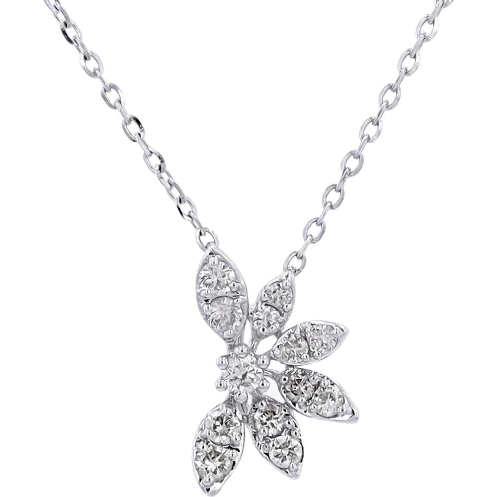 14K White Gold Diamond Flower Pendant Necklace - 0.20 Carat Total Diamond Weight