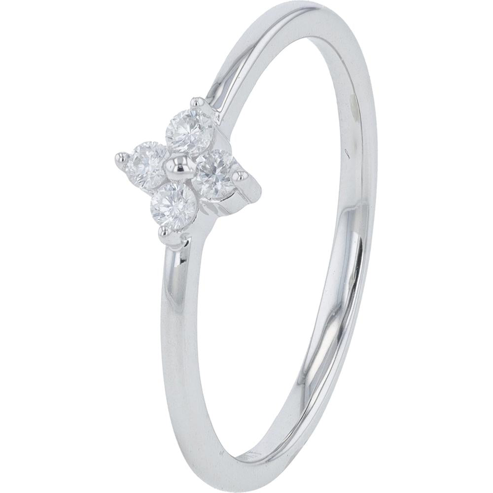 14K White Gold Diamond Flower Ring with Round Brilliant Cut Diamonds - 0.11 Carat Total Diamond Weight