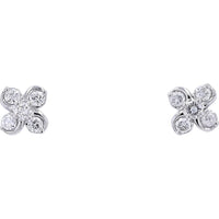 14K White Gold Diamond Flower Stud Earrings - 0.15 Carat Total Diamond Weight