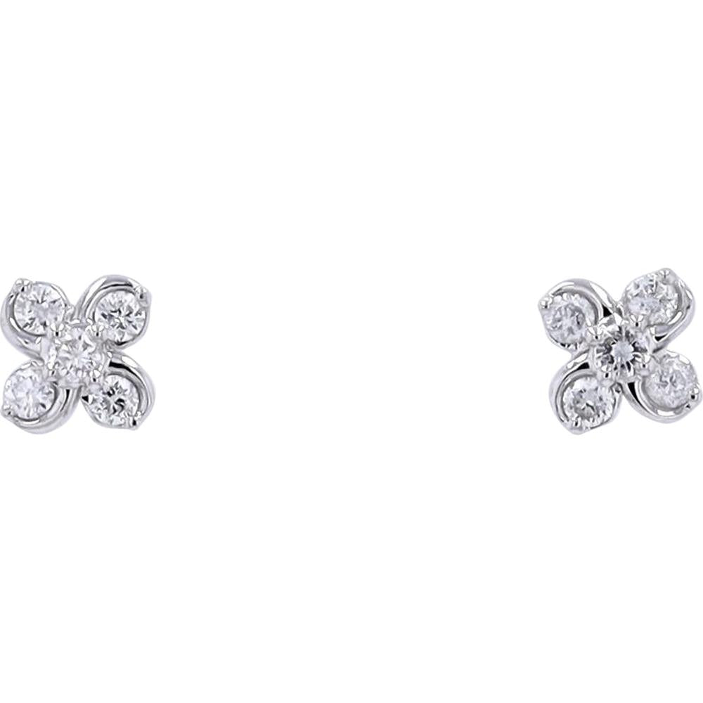 14K White Gold Diamond Flower Stud Earrings - 0.15 Carat Total Diamond Weight