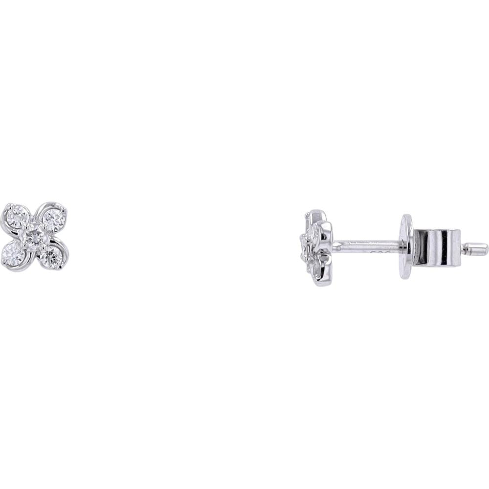 14K White Gold Diamond Flower Stud Earrings - 0.15 Carat Total Diamond Weight