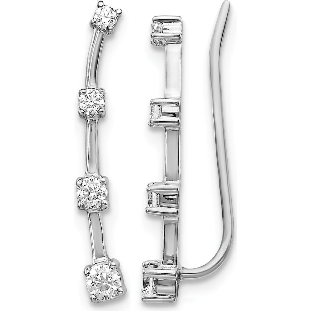 14K White Gold Diamond Graduated 4-Stone Ear Climbers - 0.15 Carats Total Diamond Weight by Monteluci Fine Jewelry