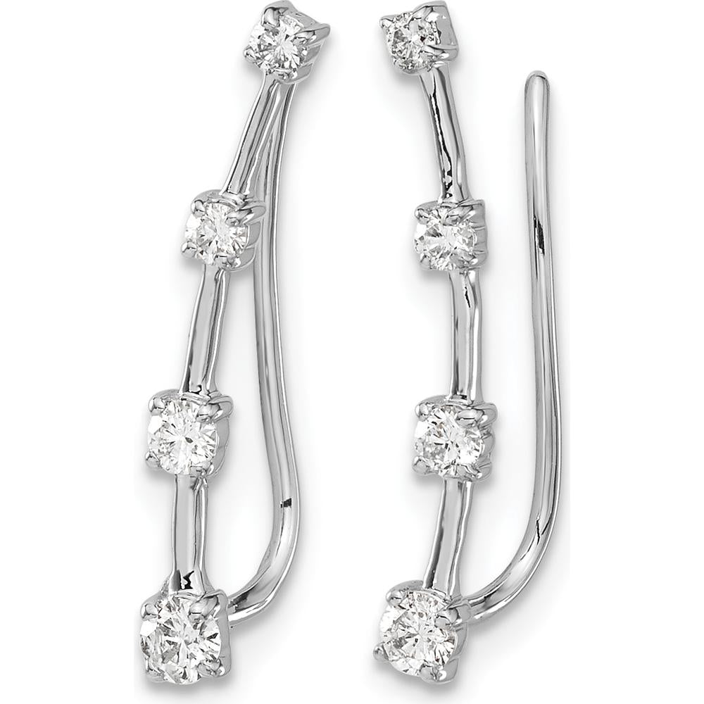 14K White Gold Diamond Graduated 4-Stone Ear Climbers - 0.15 Carats Total Diamond Weight by Monteluci Fine Jewelry
