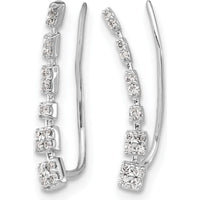 14K White Gold Diamond Graduated Ear Climber Earrings - 0.028 Carats Total Diamond Weight by Monteluci Fine Jewelry
