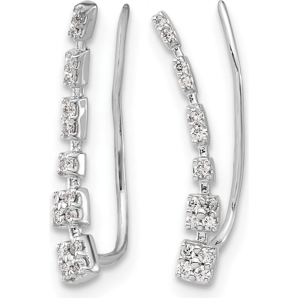 14K White Gold Diamond Graduated Ear Climber Earrings - 0.028 Carats Total Diamond Weight by Monteluci Fine Jewelry