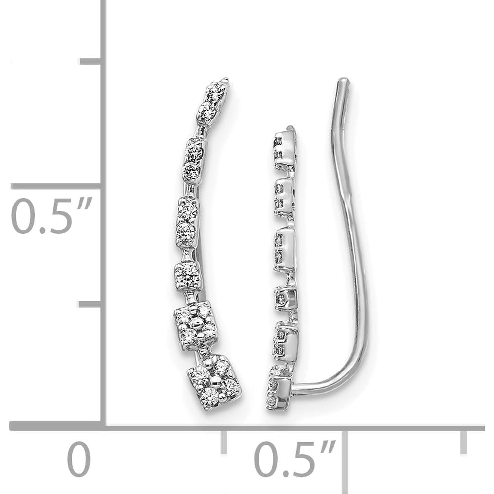 14K White Gold Diamond Graduated Ear Climber Earrings - 0.028 Carats Total Diamond Weight by Monteluci Fine Jewelry