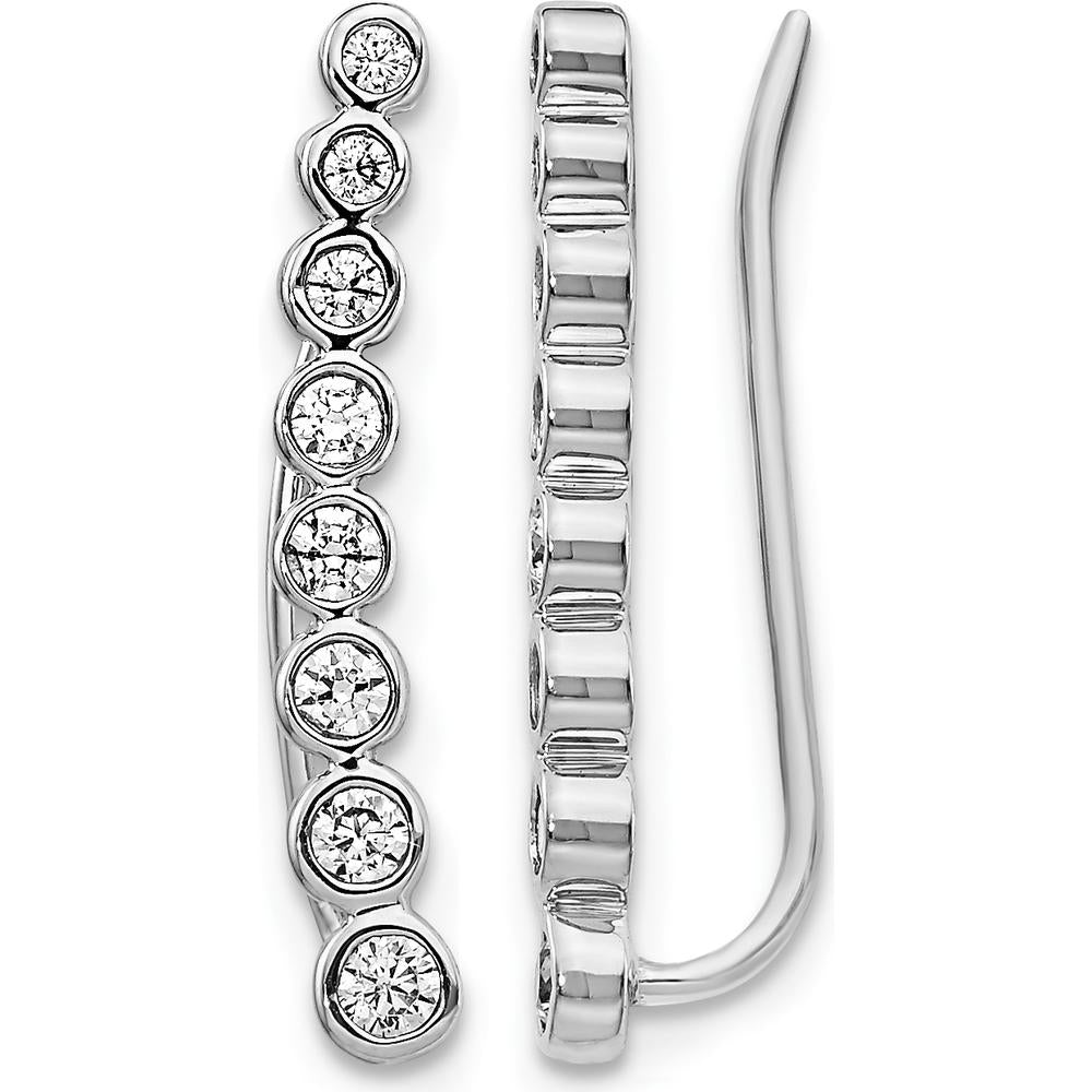 14K White Gold Diamond Graduated Ear Climber Earrings - 0.14 Carats Total Diamond Weight by Monteluci Fine Jewelry