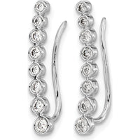 14K White Gold Diamond Graduated Ear Climber Earrings - 0.14 Carats Total Diamond Weight by Monteluci Fine Jewelry