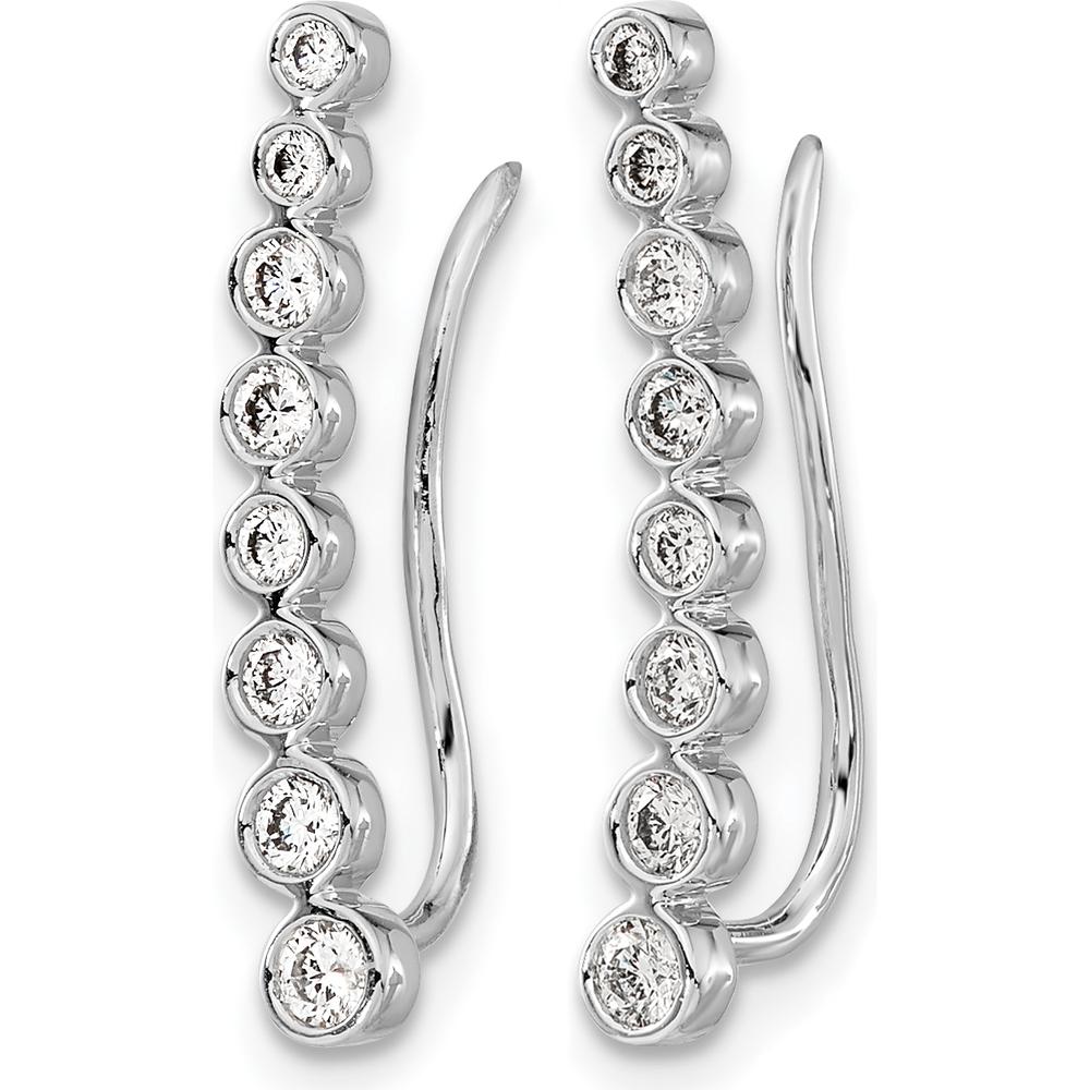 14K White Gold Diamond Graduated Ear Climber Earrings - 0.14 Carats Total Diamond Weight by Monteluci Fine Jewelry