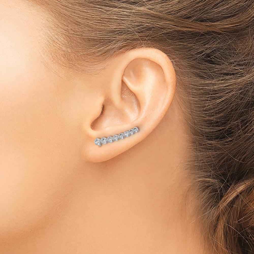 14K White Gold Diamond Graduated Ear Climber Earrings - 0.14 Carats Total Diamond Weight by Monteluci Fine Jewelry