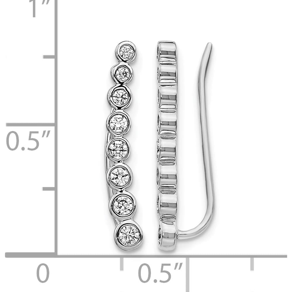14K White Gold Diamond Graduated Ear Climber Earrings - 0.14 Carats Total Diamond Weight by Monteluci Fine Jewelry