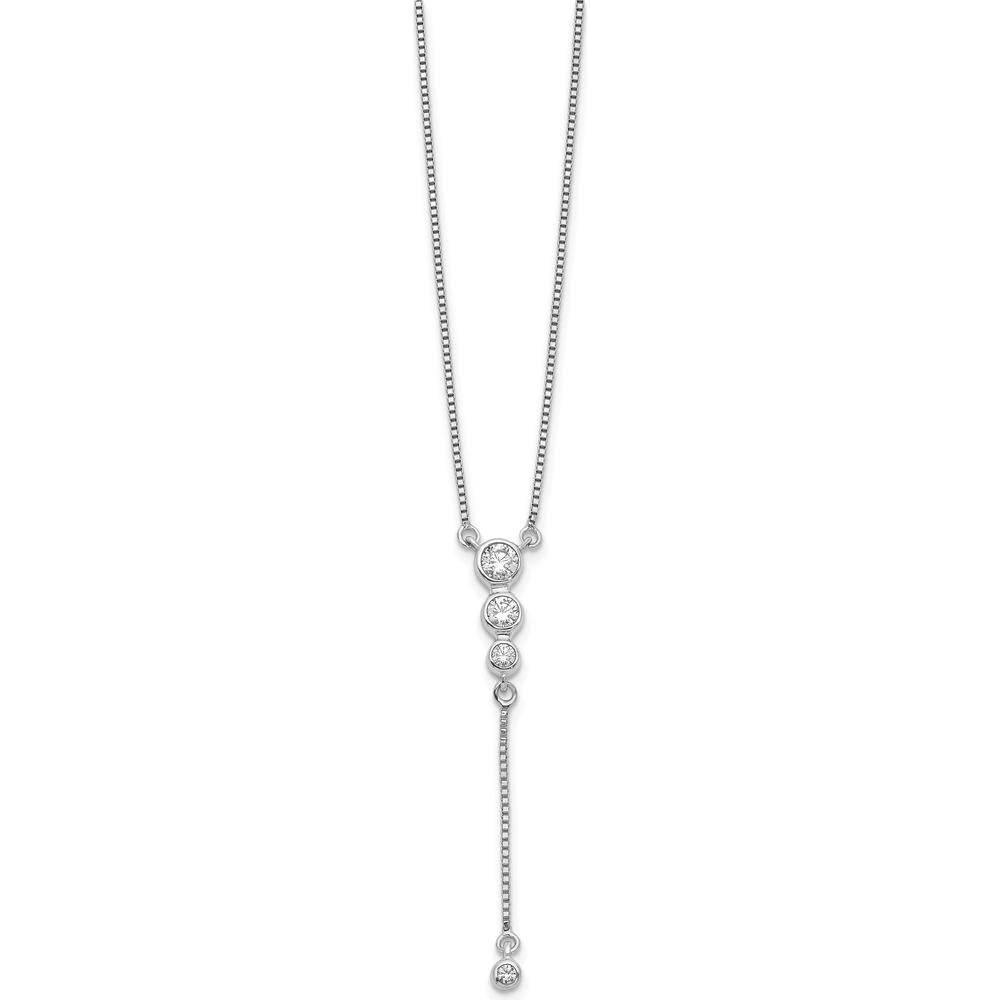 14K White Gold Diamond Graduated Y-Necklace with Dangle Pendant - 0.26 Carat Total Diamond Weight by Monteluci Fine Jewelry