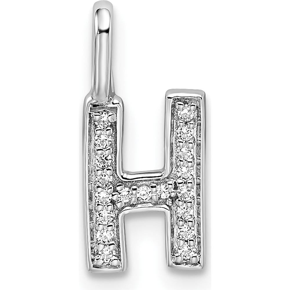 14K White Gold Diamond "H" Initial Pendant with Rhodium Finish by Oro Pregiato