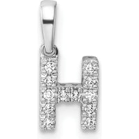 14K White Gold Diamond "H" Letter Pendant with Polished Finish and Rhodium Plating by Oro Pregiato
