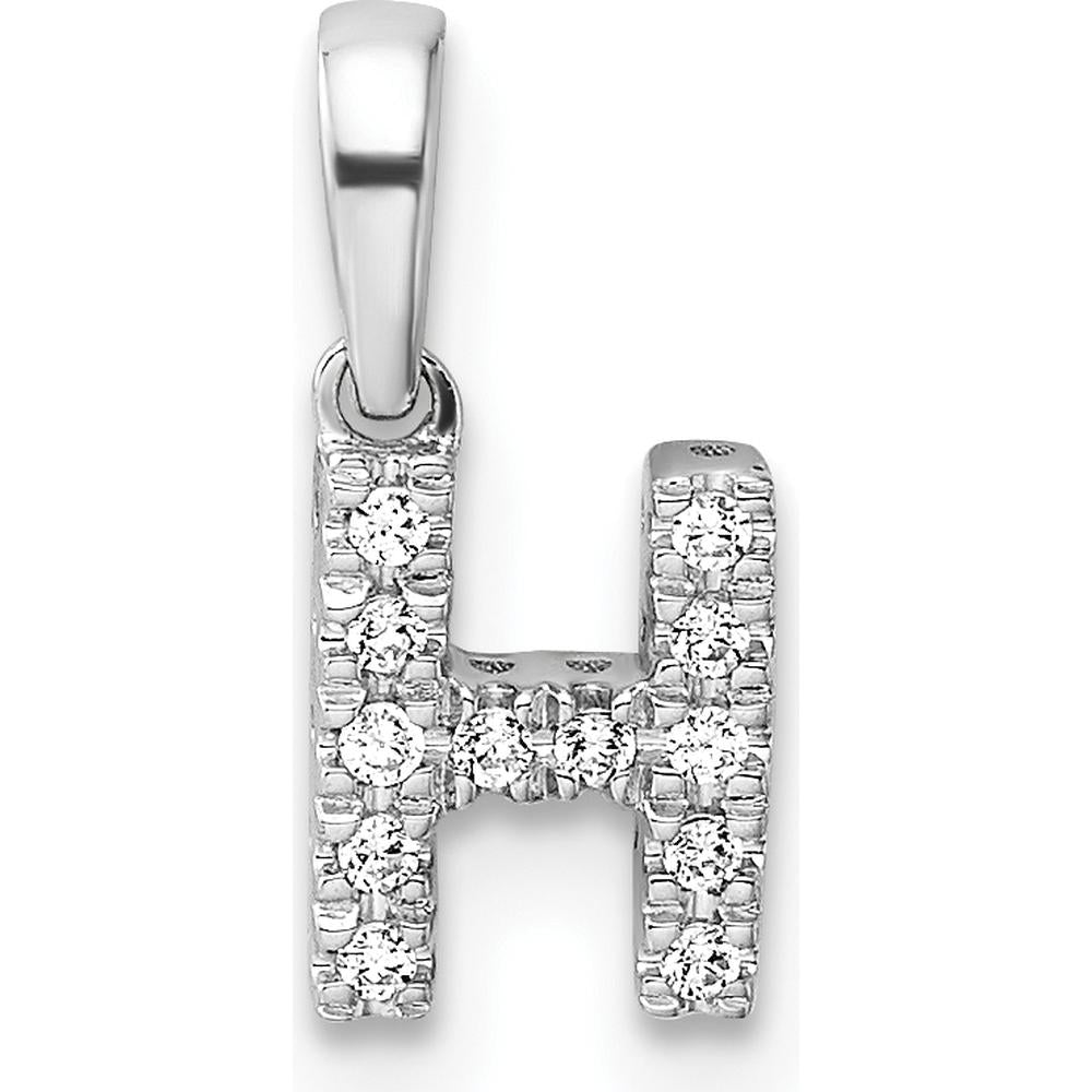 14K White Gold Diamond "H" Letter Pendant with Polished Finish and Rhodium Plating by Oro Pregiato