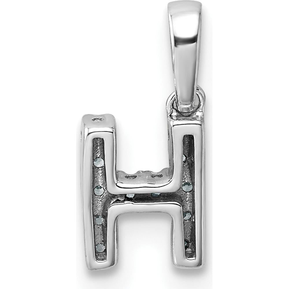 14K White Gold Diamond "H" Letter Pendant with Polished Finish and Rhodium Plating by Oro Pregiato