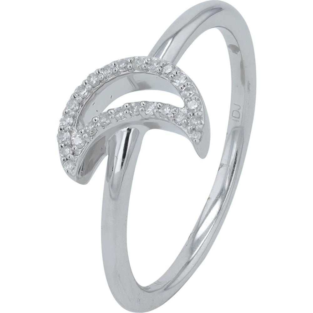14K White Gold Diamond Half-Moon Ring with Pavé-Set Diamonds - 0.10 Carats Total Weight