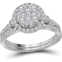 14K White Gold Diamond Halo Bridal Wedding Ring Set with 1.01 Carat Round Prong-Set Diamond