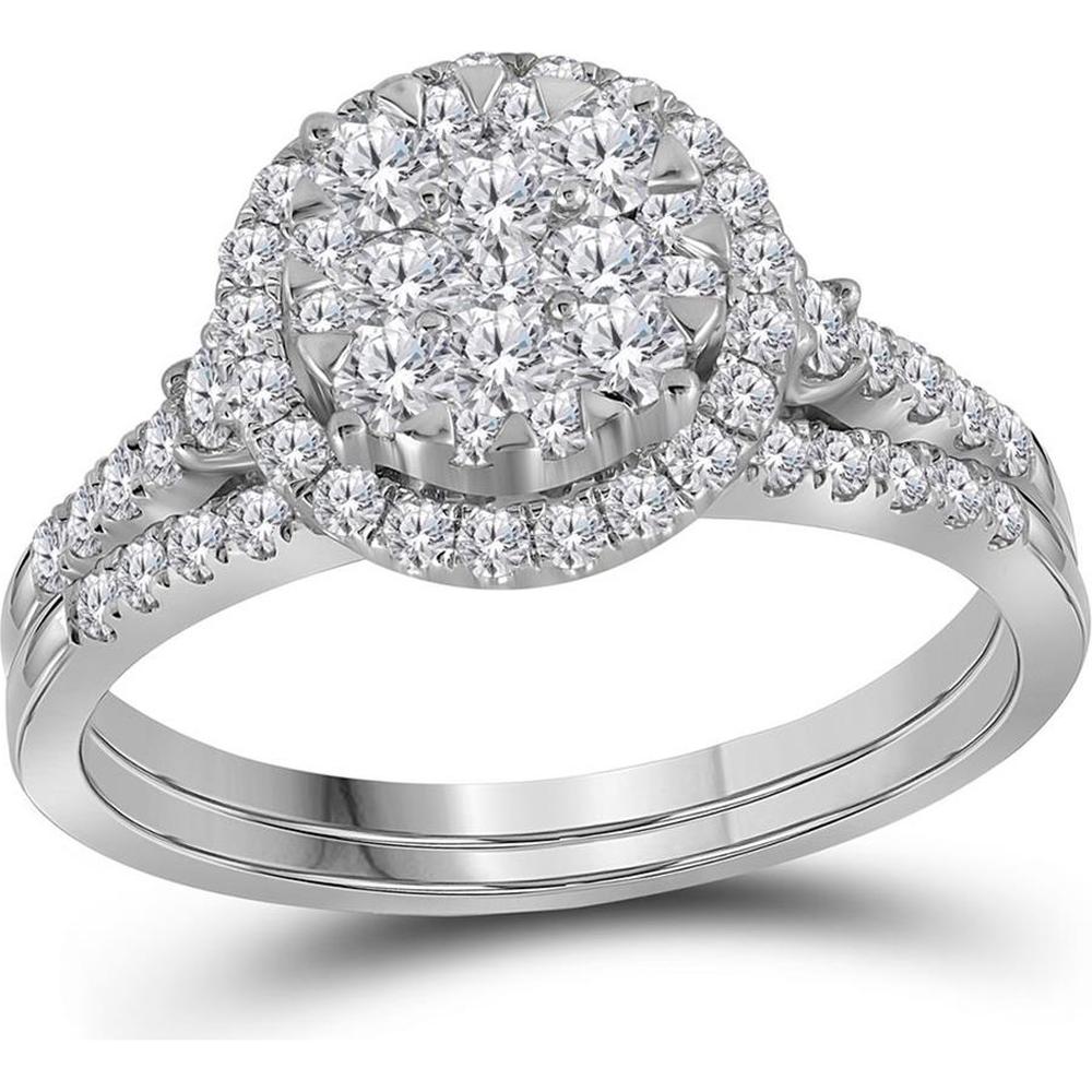 14K White Gold Diamond Halo Bridal Wedding Ring Set with 1.01 Carat Round Prong-Set Diamond