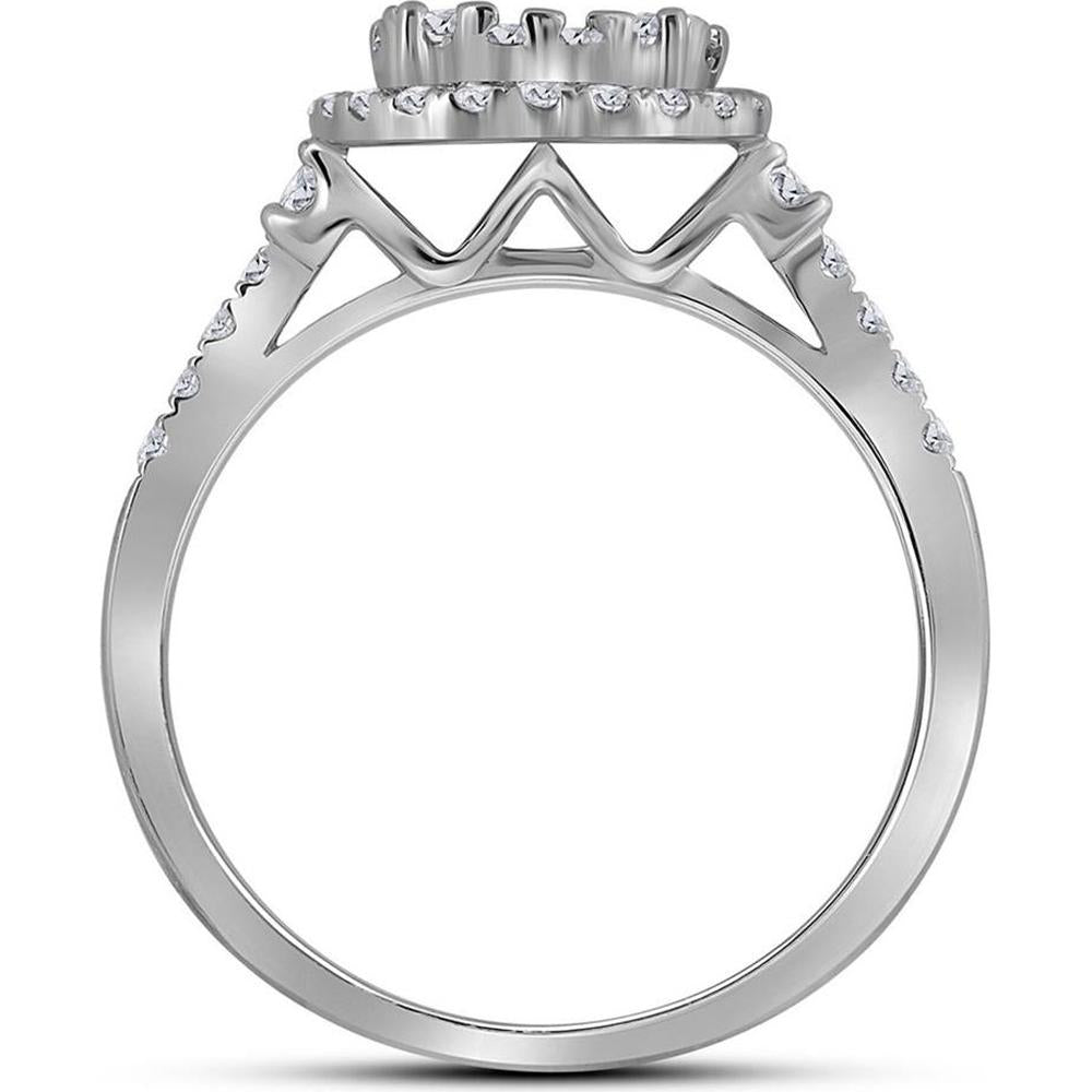 14K White Gold Diamond Halo Bridal Wedding Ring Set with 1.01 Carat Round Prong-Set Diamond