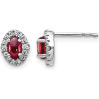 14K White Gold Diamond Halo Cabochon Garnet Earrings - 0.35 Carats Total Garnet Weight by Monteluci Fine Jewelry