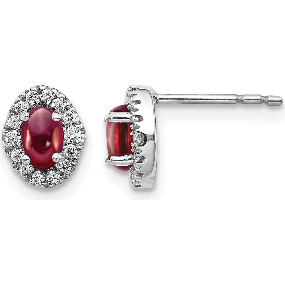 14K White Gold Diamond Halo Cabochon Garnet Earrings - 0.35 Carats Total Garnet Weight by Monteluci Fine Jewelry
