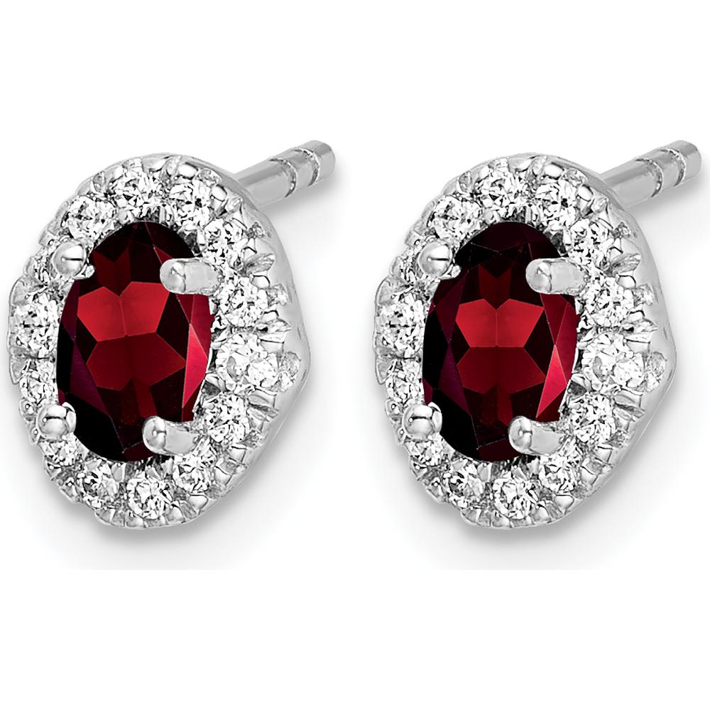 14K White Gold Diamond Halo Cabochon Garnet Earrings - 0.35 Carats Total Garnet Weight by Monteluci Fine Jewelry