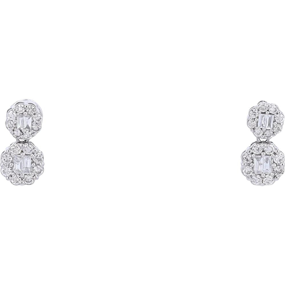 14K White Gold Diamond Halo Circle Earrings - 0.42 Carats Total Diamond Weight