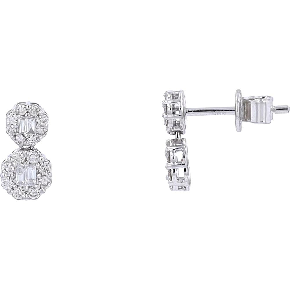 14K White Gold Diamond Halo Circle Earrings - 0.42 Carats Total Diamond Weight