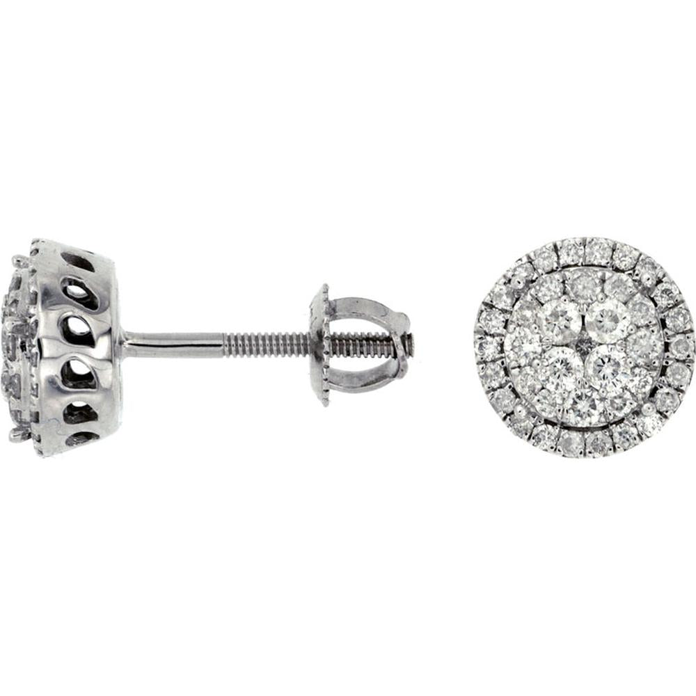 14K White Gold Diamond Halo Earrings - 0.50 Carats Total Diamond Weight