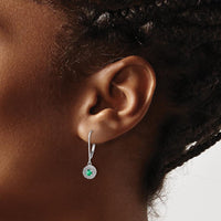 14K White Gold Diamond Halo Emerald Leverback Dangle Earrings - 0.25 Carat Total Emerald Weight by Monteluci Fine Jewelry
