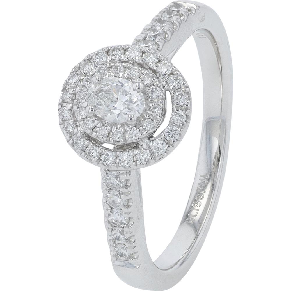 14K White Gold Diamond Halo Engagement Ring - 0.50 Carats Total Diamond Weight