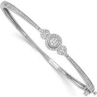 14K White Gold Diamond Halo Hinged Oval Bangle Bracelet - 0.2 Carats Total Diamond Weight by Oro Pregiato
