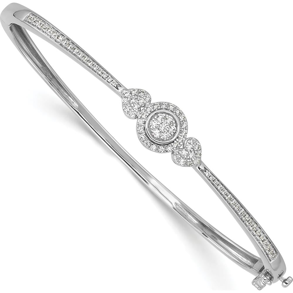 14K White Gold Diamond Halo Hinged Oval Bangle Bracelet - 0.2 Carats Total Diamond Weight by Oro Pregiato