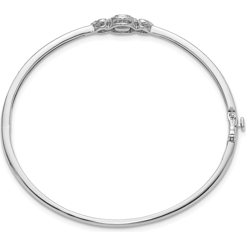14K White Gold Diamond Halo Hinged Oval Bangle Bracelet - 0.2 Carats Total Diamond Weight by Oro Pregiato