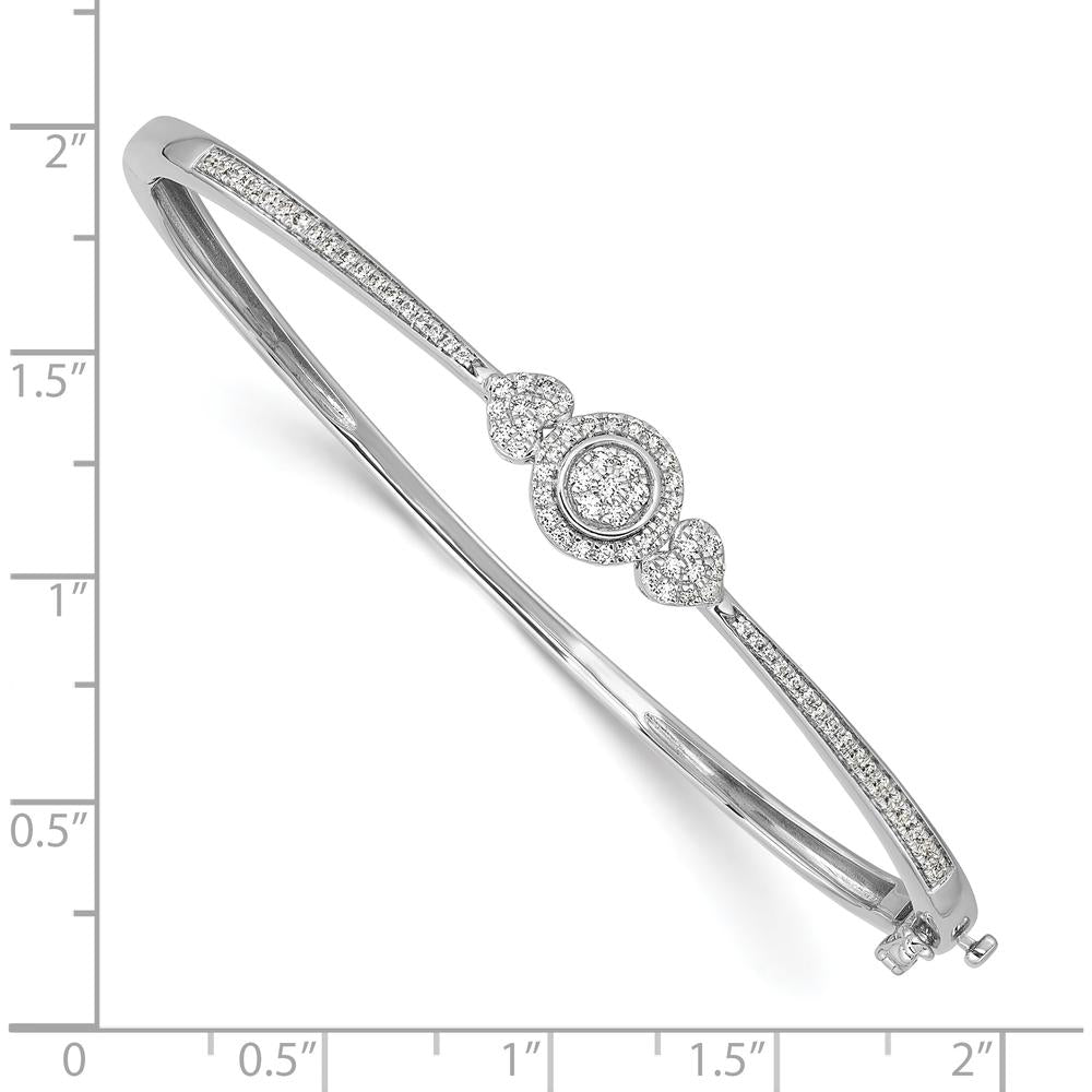 14K White Gold Diamond Halo Hinged Oval Bangle Bracelet - 0.2 Carats Total Diamond Weight by Oro Pregiato