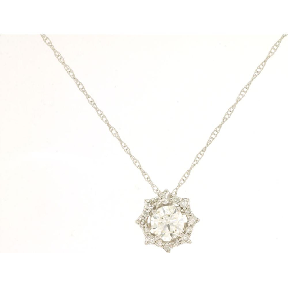 14K White Gold Diamond Halo Necklace with Round Brilliant Diamond - 0.36 Carats Total Diamond Weight